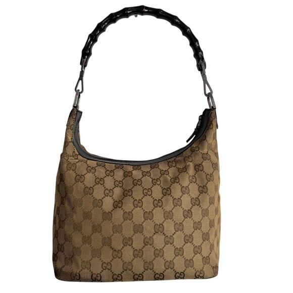Gucci Authentic Bamboo Handle Shoulder Bag Women's Brown Beige Monogram Canvas - Picture 8 of 11